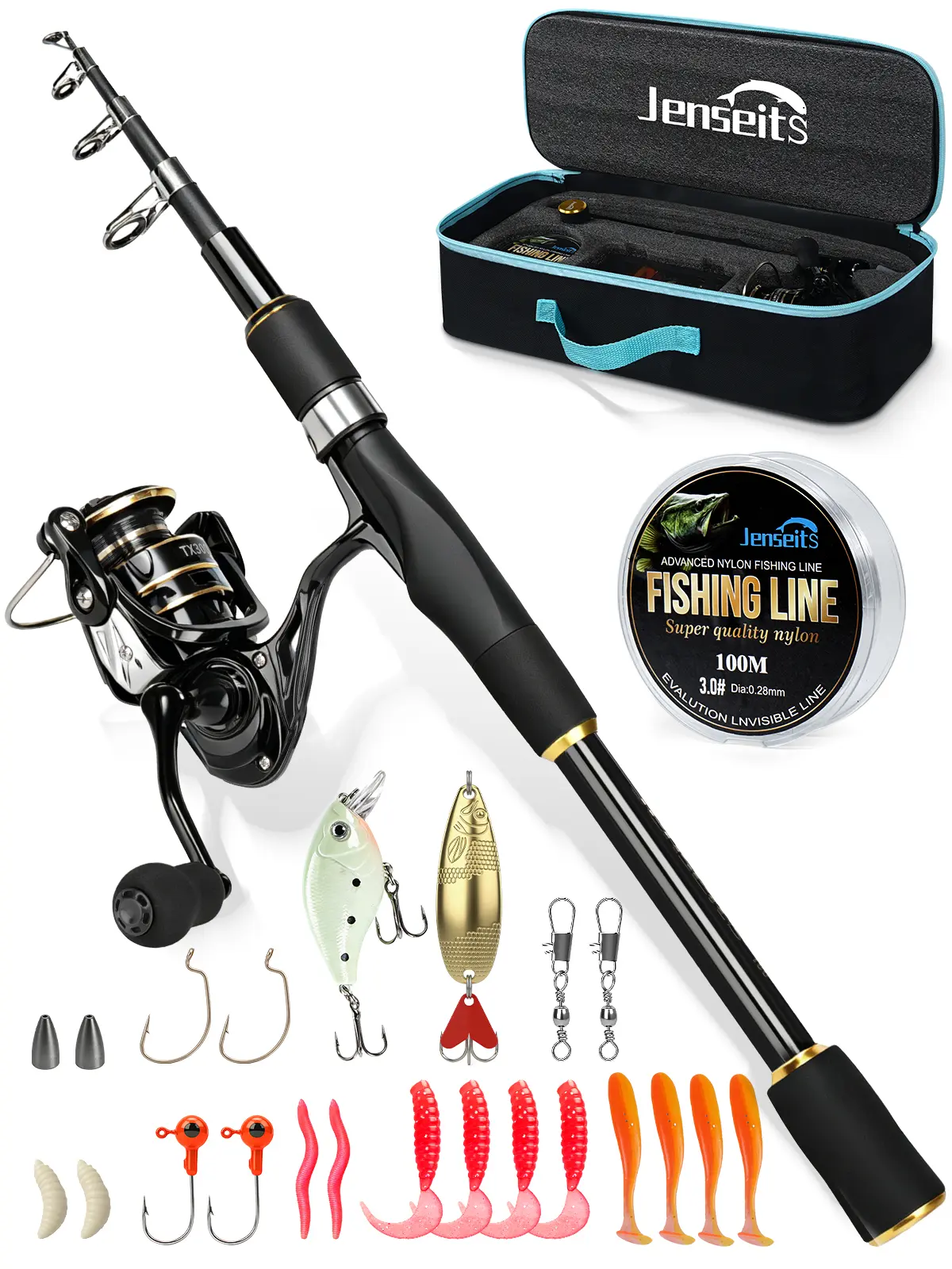 【Summer Wins】Jenseits 6Ft Fishing Rod and Reel Combo - Carbon Fiber Telescopic Fishing Pole with Spinning Reel 5.2:1 Gear Ratio - Portable Travel Fishing Kit with Lures, Line & Carrier Bag for Beginner Adults