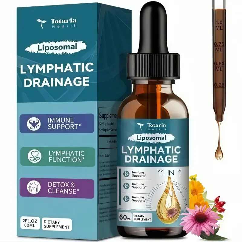Liposomal Lymphatic Drainage Drops, 11-in-1 Organic Herbal Supplement Tincture with Burdock Root, Echinacea, Elderberry, Cleavers, Calendula, Dandelion, 2 FL OZ Lymph Support Liquid Detox Wellness Supplement