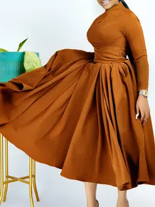 Women's Plain Pleated Hem Dress, Elegant Fashion Casual Mock Neck Long Sleeve Dress for Daily Outdoor Wear, Casual Wear, Women Dress for Fall, Women's Clothing