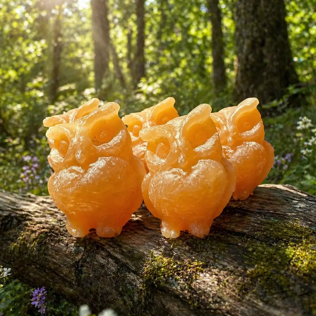 Natural Stone Orange Calcite Hooty Owl