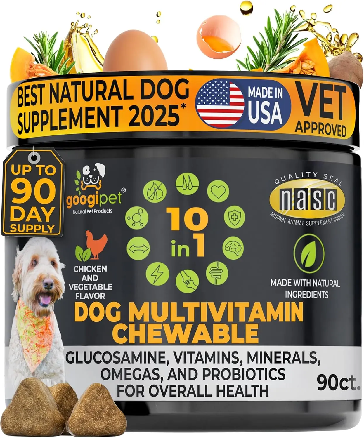 Dog Multivitamin Chewable with Probiotics Vitamin C Glucosamine for Joint Support Gut Health Immune Support Skin Coat Daily Vitamins for Puppies Adult Senior Dogs