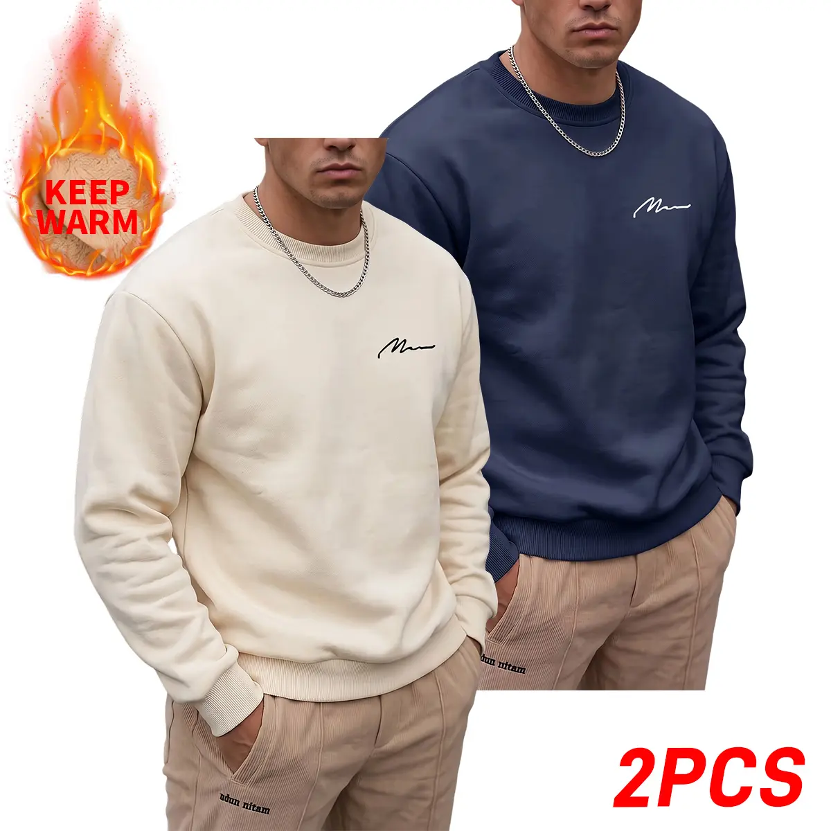 【JOGWAVE】Fleece-lined fashion sweatshirt, men’s autumn/winter casual crewneck sweatshirt,