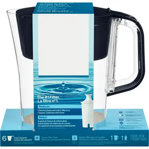 Denali 6 Cup Black Water Filter Pitcher with Brita Standard Filter