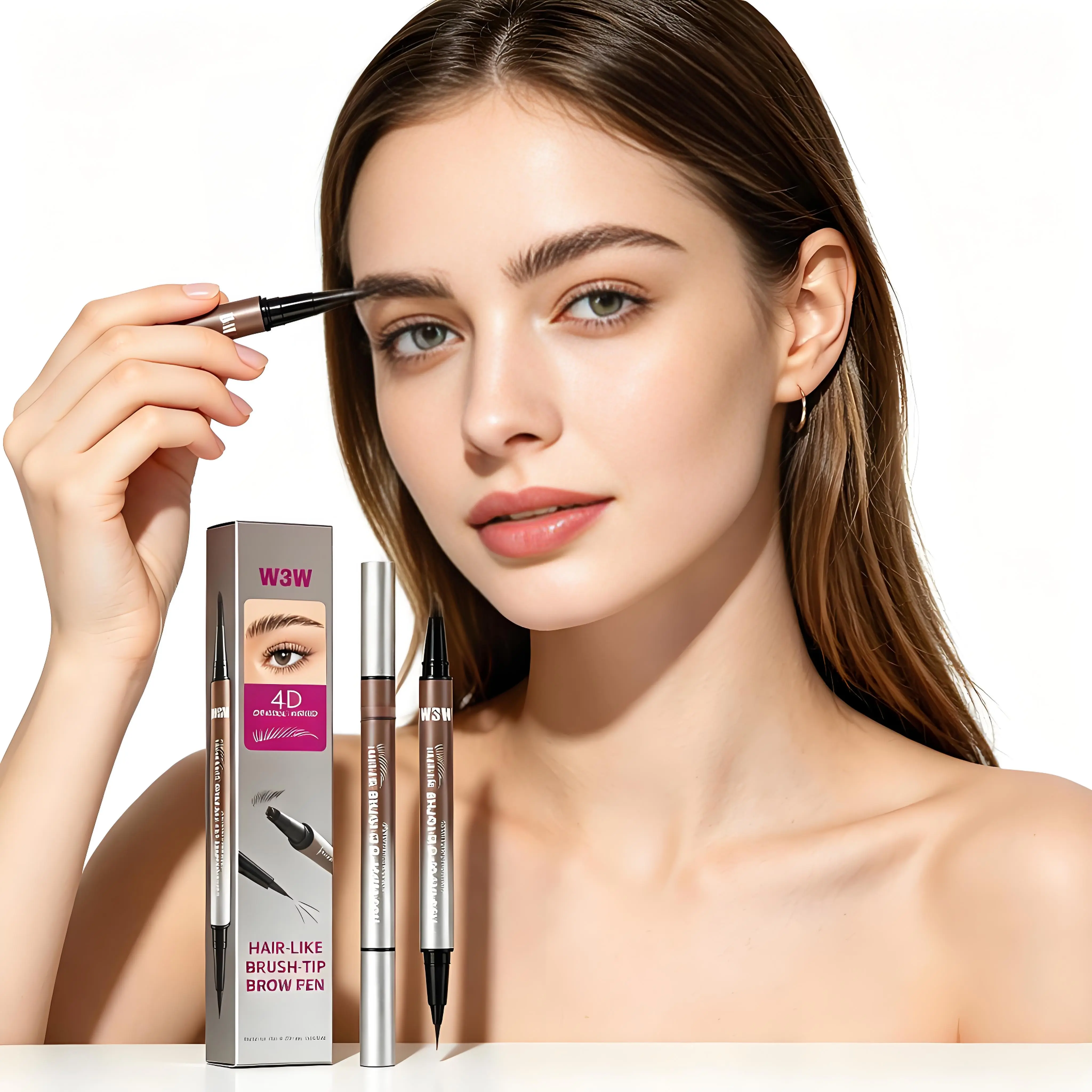W3W 2-in-1 Eyebrow  Eyeliner Pen Waterproof Smudge Proof, Microblading Hair-Like Brow Shaping Quick Drying Eye Makeup for All Skin Types