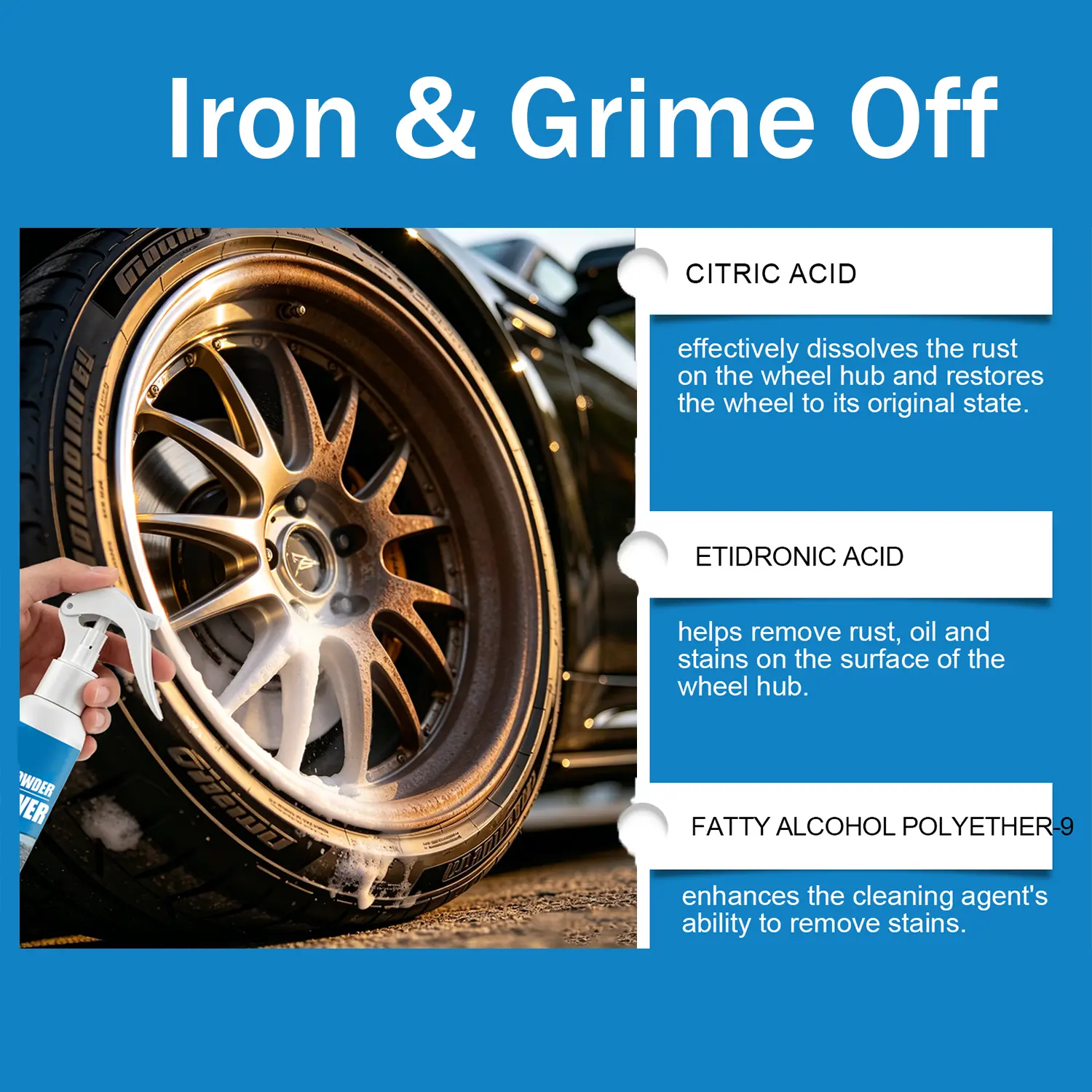 Automotive Rust Remover Spray (100ML) - Fast-Acting Iron & Rust Cleaner for Wheels, Rims, Metal Surfaces - Car Detailing Products, Detailing Products Chemicals - Safe on Most Automotive Finishes, Cars, Motorcycles