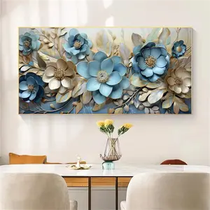 Vintage Flower Pattern Unframed Painting, 1 Count Exquisite Abstract Blue Floral Painting, Wall Art for Home Living Room Bedroom Decor, Ornaments