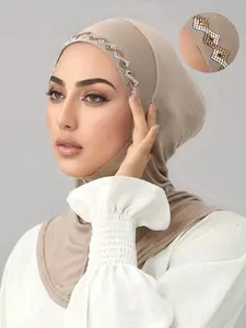 1pc Women's Plain Rhinestone Neck Hat Turban Hijab for Ramadan Eid, Soft Windproof Scarf for Daily Prayers and Outings, Easy to Wear