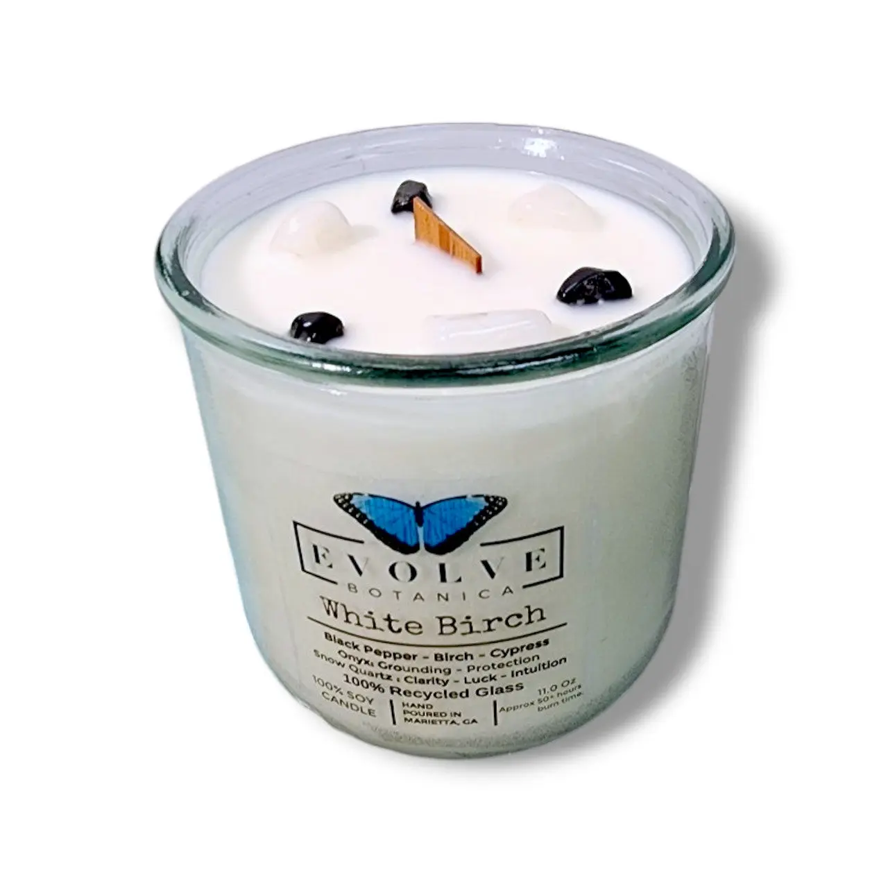 Rocks Candle - White Birch (Wood Wick Snow Quartz & Onyx Gemstone Soy Candle)