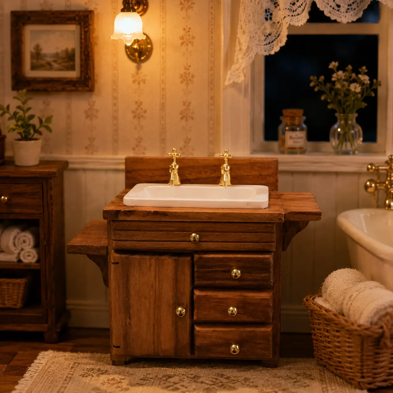 1:12 Miniature Wooden Bathroom Sink Cabinet Dollhouse Washstand Vanity
