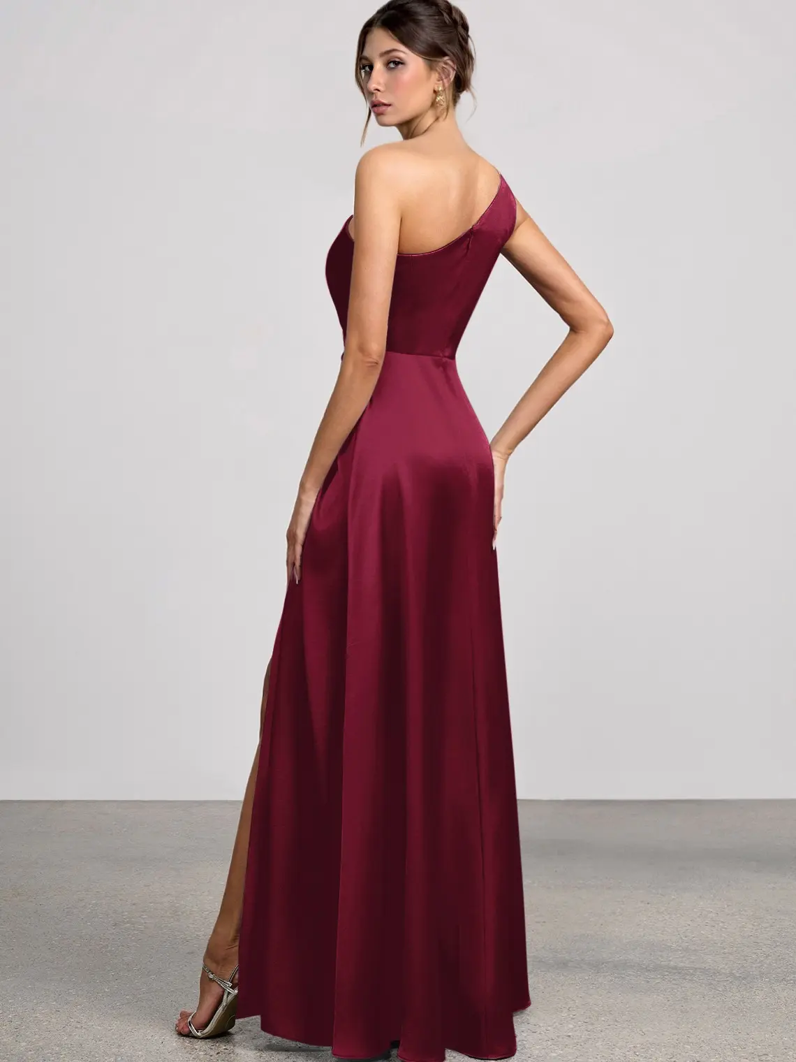 Azazie Brooke One Shoulder Ruched Side Knot Slit A-Line Luminous & Stretch  Satin Maxi Dress - TikTok Shop
