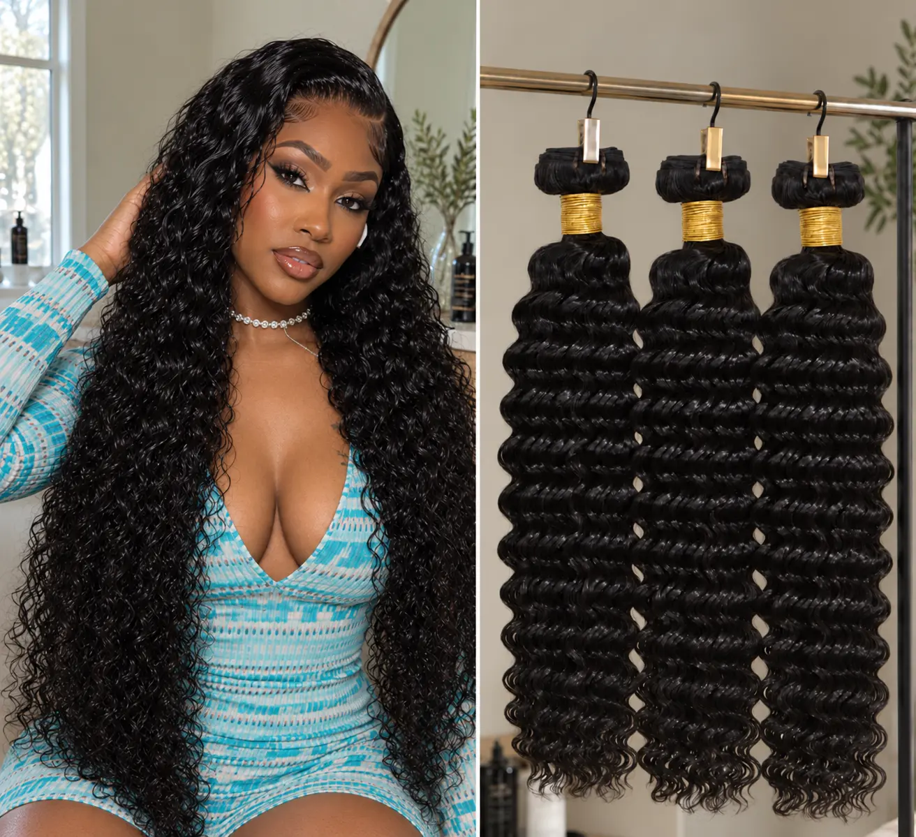 Human Hair Bundles -Natural Black Body Wave Bundles, Double Machine Weft, Full Density, Minimal Shedding, Tangle-Free, Dyeable 18-24in Quick Weave, Reusable