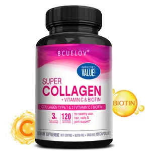 Bcuelov collagen health supplement with vitamin c and biotin - supports healthy skin, nails and hair,120 capsules