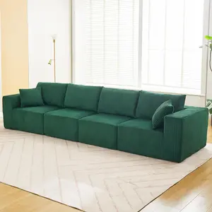 【GARVEE】137" Modular Sectional Sofa Cloud-Like  Linear Four-Seater Couch with Chaise Lounge Convertible Compression Sleeper No Assembly Required Corduroy Fabric for Living Room Bedroom Apartment