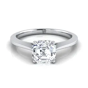 Timeless Graduated Beveled Shank Solitaire Asscher Cut Engagement Ring Setting in Platinum