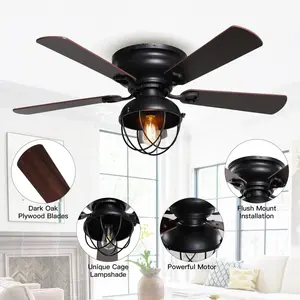 42" Traditional Flush Mount Ceiling Fan with LED Light & Remote Control | Reversible Quiet Motor