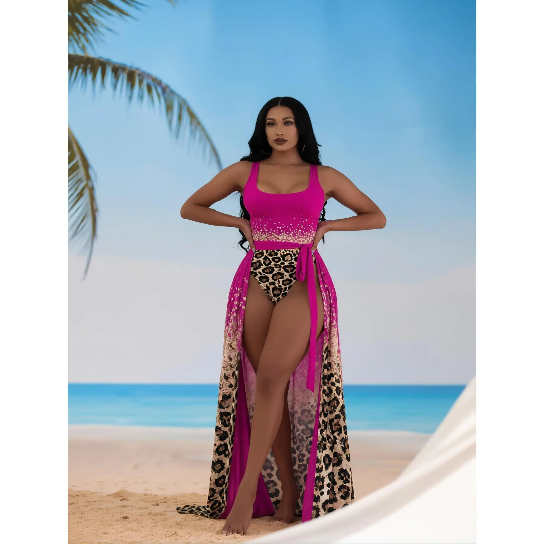 Women's Tropical Floral Print Sarong Wrap Skirt - Elegant Beach Swimsuit Cover-up with Sun Protection for Coastal Travel, Female, Slip On, No