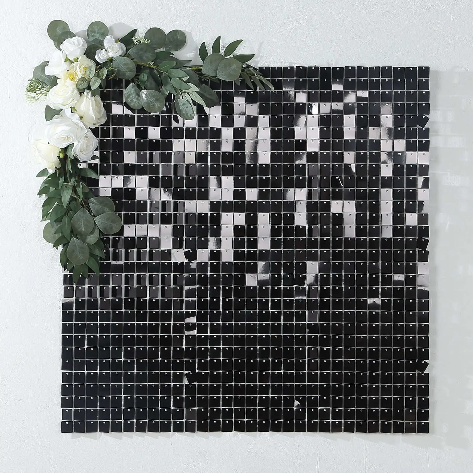Black Square Sequin Shimmer Wall Hanging Backdrop Panels - 24 Panels, 24sq.ft Ritzy Spangle Decor for Parties, Home Supplies, Sequins Backdrop Panels