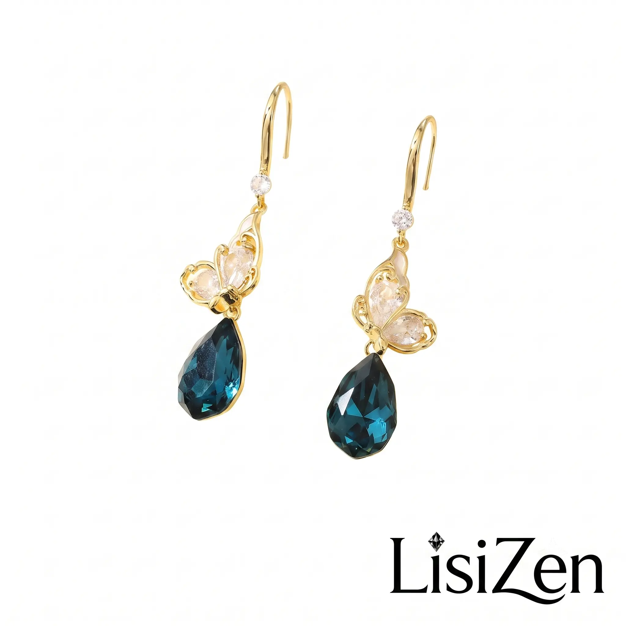 LisiZen Women's Dainty Zircon-Accent Butterfly Motif Drop Hook Earrings - Elegant Costume Jewelry for Casual Wear, Single Pair (DZEH6309/DZEH6310)