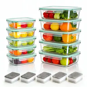 4-8-10 Pack Glass Meal Prep Containers - Oven to Fridge Safe, BPA Free & Leakproof Square Lunch Boxes, Stackable, Dishwasher Safe with 4 Bowls 4 Lids