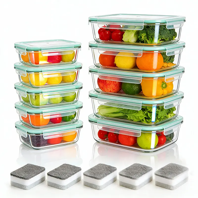 4-8-10 Pack Glass Meal Prep Containers - Oven to Fridge Safe, BPA Free & Leakproof Square Lunch Boxes, Stackable, Dishwasher Safe with 4 Bowls 4 Lids