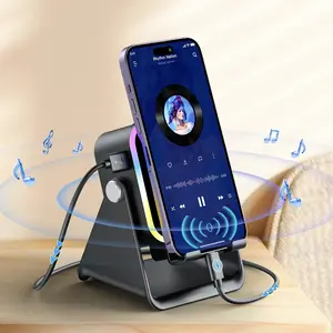 [SummerWins] 5-in-1 Wireless Induction Audio & Bluetooth Speaker with Phone Holder, 3500mAh Rechargeable Emergency Power Bank, 8 RGB Ambient Light, 360° Adjustable Mobile Tablet Stand– Gifts for Friends, Family,FathersDayGift Magnetic Stereo