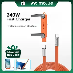 MOJUE 240W Invisible Stand Fast Charging Cable, 240W USB C to USB C Flat Cable 90 Degree Angled, Sideways Phone Type C Charger Cord (4.9FT) Compatible with iPhone 15 16 17 Series