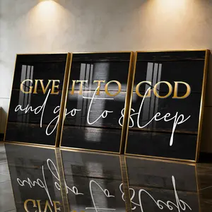 3Pcs Aluminum Alloy Framed Painting, Inspirational Give It To God Quote Picture, Home Decoration For Living Room, Bedroom, OfficeWall Decor, Odorless Print Artwork, Luxury Perfect Gift For Friends And Family