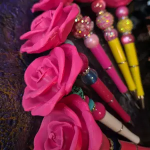 Rose Pen Writing Pen 3D Printed Rose Hand Beaded Pen with Vibrant Colors and Detailed Beadwork