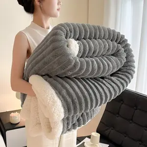 Throw Blanket for Couch or Bedroom- Double-layer blanket  Super Soft & Warm Striped Fleece Blanket, Cozy Plush Fluffy Blanket All Season Use