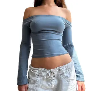 Women’s Off Shoulder Tops Casual Long Sleeve Solid ColorFit Blouse T-Shirts Streetwear