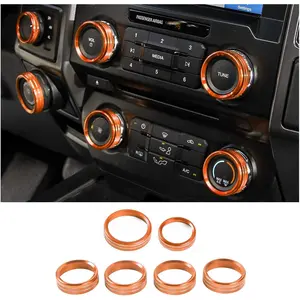 for F150 Air Conditioner Switch & Trailer & 4WD & VOL Knob Button Trim for Ford F150 XLT 2016 2017 2018 2019, Orange Aluminum, 6pcs (Not for 2021 2022)