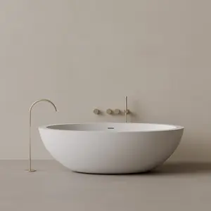 74" x 41" Oval Solid Surface Stone Resin Freestanding Bathtub