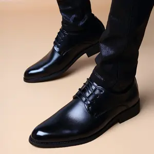 UOSO Men'S Formal Shoes |   Korean Version British Style Pointed Toe Wedding Business Shoes, Trendy Casual Oxfords, Non-Slip Comfortable Derby Shoes for Men |   Upper, Rubber Sole, Fabric Insole, Lace Closure, Low Top, Solid Color