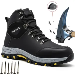 Men's Steel Toe Safety Work Boots Anti-Smash & Anti-Collision Anti-Puncture Impact Resistant Casual All-Match Shoes for Daily Wear All-Season Footwear for Construction Sites Hiking & Outdoor Use