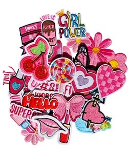 32PCS Pink Girl Themed Embroidered Patches | Ideal Valentine Gift for Her Iron On DIY Decor for Skirts Backpacks Girls Room