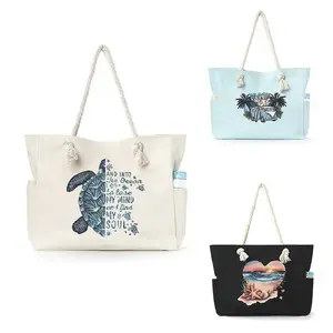 Large Capacity Canvas Beach Bag, Casual Shoulder Bag for Women Daily Use