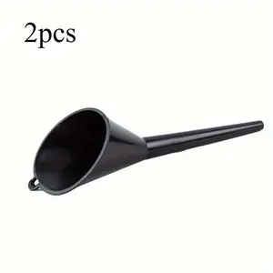 2pcs Durable Black Plastic Oil Funnel with Long Neck and Hanging Hook - Perfect for All Automotive Oil Types, Easy Pour Design