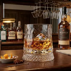 Premium Rotating Whiskey Glass - 360° Spinning Base & Star-Cut Texture - Perfect Men's Gift & Stress Relief Crystal Cup for Home Bar Aesthetic Drinkware