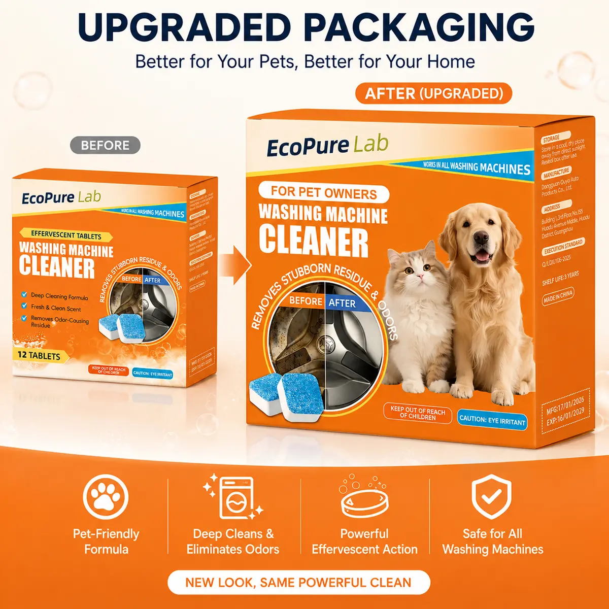 EcoPure Lab Washing Machine Cleaner Descaler 12 Pack Deep Cleaning Tablets For HE Front Loader & Top Load Washer, Septic Safe Eco-Friendly Deodorizer, Clean Inside Drum And Laundry Tub Seal - 12 Month Supply Multifunction Strong Deodorization