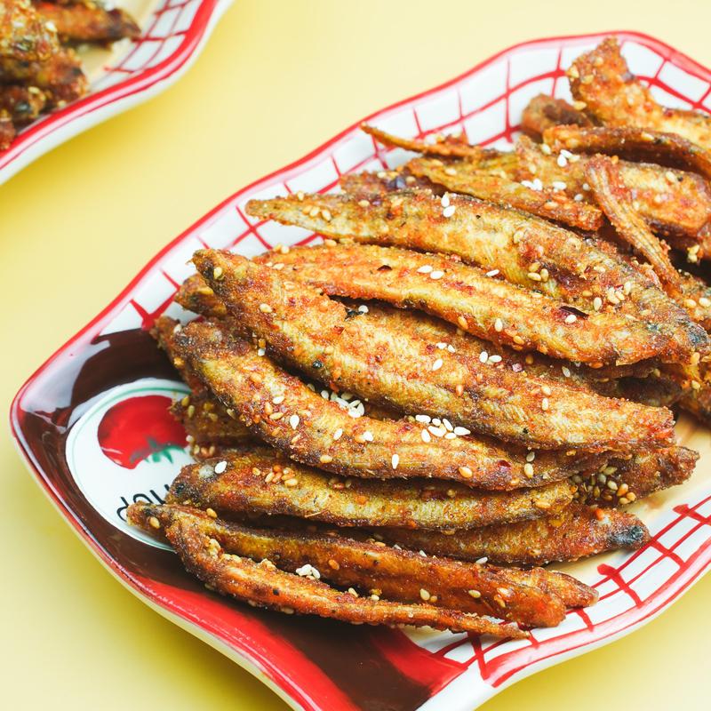 JIAMEIYANG Spicy Fried Anchovies Snack, 130g - Ready-to-Eat Crispy Seafood Delicacy, Savory Seaweed Flavor