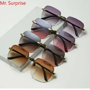 4 Pcs Geometric Pattern Rimless Retro Sunglasses, Summer Hiking Casual Gradient Tinted Shades, UV400 Protection Eyewear for Men Women, Unisex Fashionable Glasses
