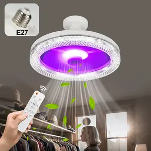 Socket Fan Light with Remote Control, E27 Socket Fan Light, RGB + Daylight Adjustable Bulb, Timer Function, Ideal for Bedroom, Kitchen, Garage