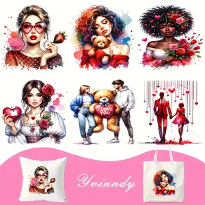 6pcs  Valentine's Day Couple Iron-On Patches - DIY Thermal Heat Transfer Stickers with HD Vinyl Washable Suitable for T-Shirts, Bags, Fabric Decor (Clothes Not Included) - Romantic DIY Crafts for