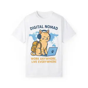 Digital Nomad Cat T-Shirt – Cute Cat Shirt, Work From Anywhere Tee, Travel Lover Gift, Remote Work Apparel, Digital Nomad Fashion Shirt