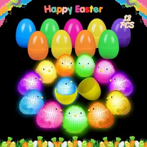 12PCS Glow in the Dark Prefilled Easter Eggs with Squishy Stress Balls, Kids Easter Basket Stuffers, Easter Egg Hunt Fillers, Classroom Party Favors Toys