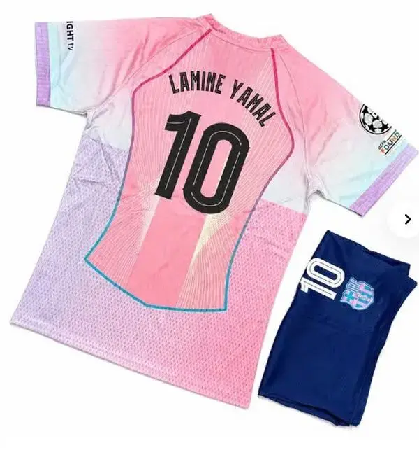 Unisex Pink Gradient Soccer Jersey Set - Custom Name & Number, Breathable Sports Shirt & Shorts, Collectible Football Kit
