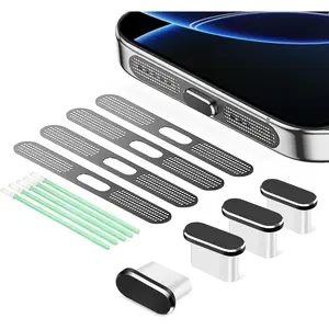 USB C Dust Plug, 4 Pack USB C Port Cover, Type C Charging Port Plug Cover with Speaker Dust Cover, Phone Accessories for iPhone 16/16 Plus/16 Pro/16 Pro Max/iPhone 15/15 Pro/Pro Max/Plus (Black) Aluminium Metal Protective Wireless Dustproof Protection