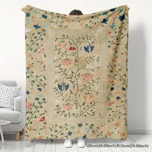 Chinese Style Vintage Floral 2D Printed Flannel Blanket Soft Comfortable Warm Sofa Bed Office Throw Camping Portable Nap Blanket Best Gift for Family Friends Holiday Birthday Present Women's clothing
