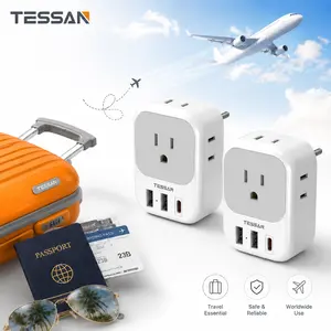 2 Pack European Travel Plug Adapter, TESSAN Europe Power Converter 4 Outlets 3 USB(1 USB C PD 20W), Type C International Adaptor to Italy Spain France Portugal Iceland Germany, EU Travel Essentials