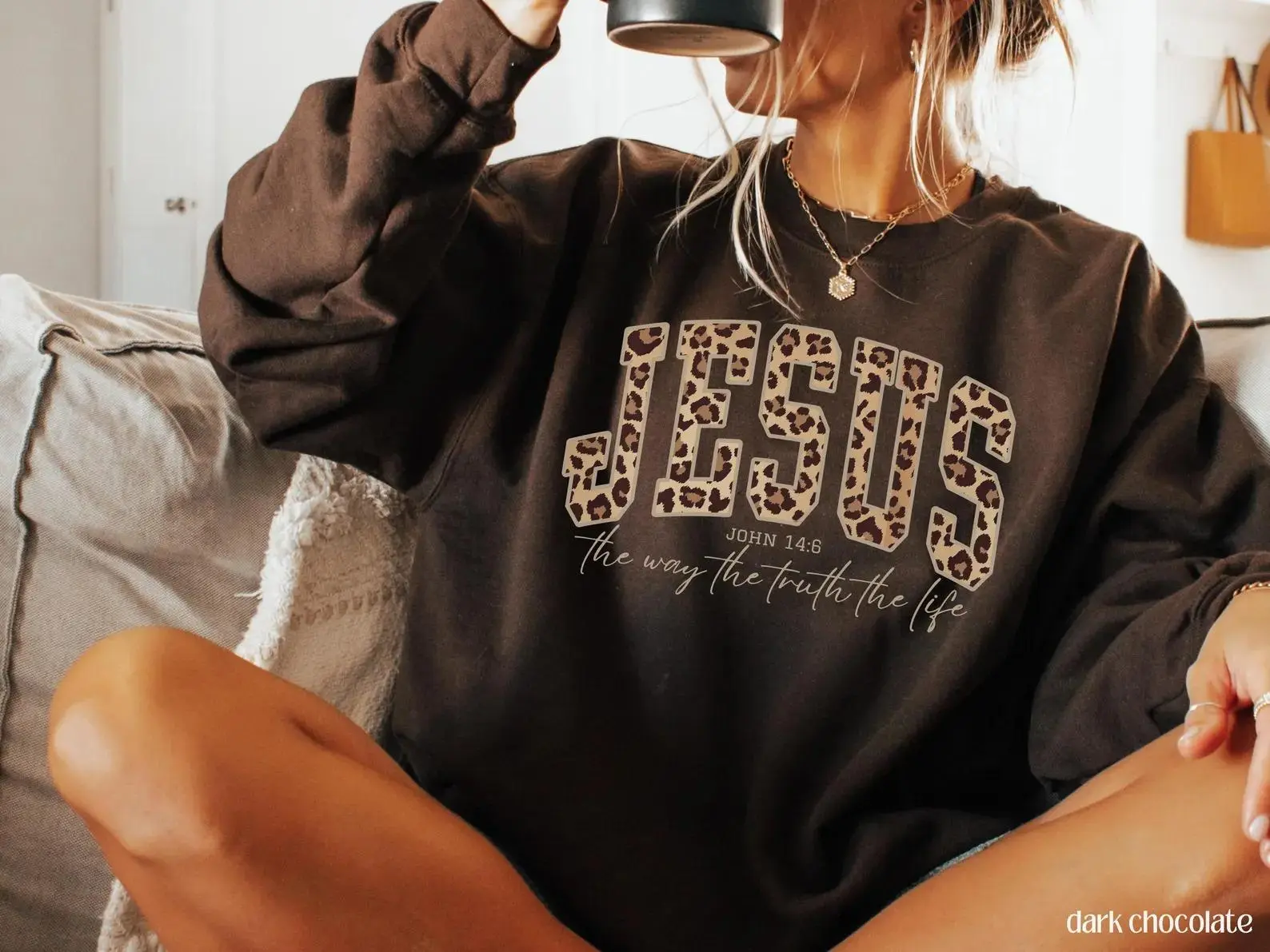 Christian Jesus  Cheetah Sweatshirt, Print Bible Verse Tshirt, Trendy Faith Apparel Gift, Jesus Loves You, The Way The Truth The Life